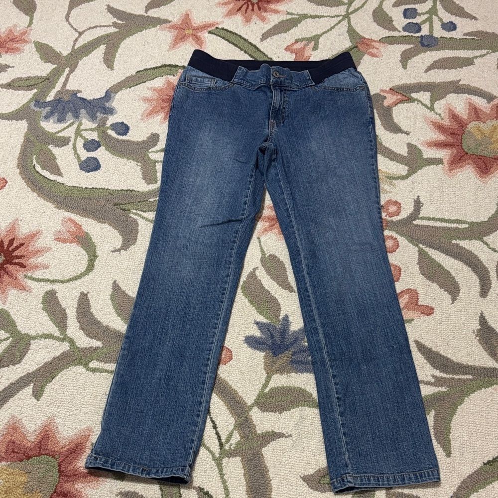 Duo Maternity Jeans, Low banded waist, Women's Blue Jeans, Straight leg, Medium